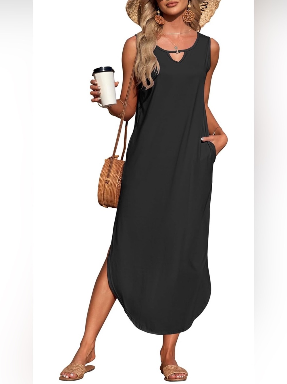 Sleeveless Black Maxi Dress with Keyhole Detail